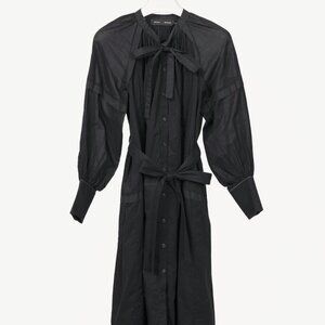 Proenza Schouler Black Poplin Buttoned Waist-Tie Midi Dress